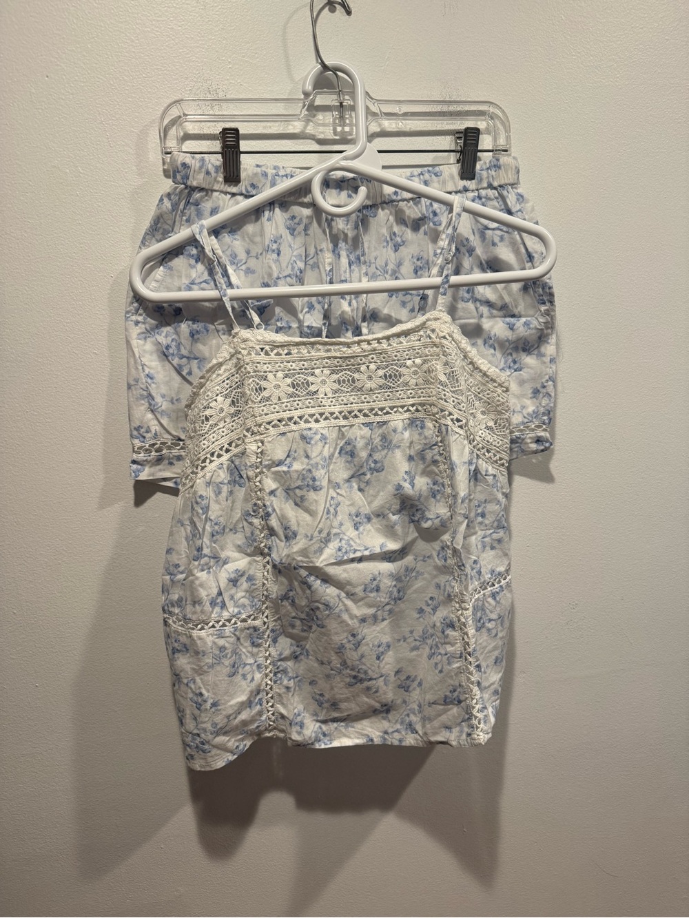 Caroline Constas Designer Pajama Set Floral Crochet Trim Tank & Shorts